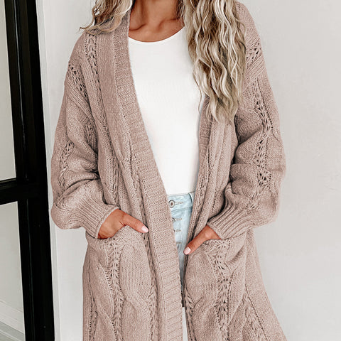 Cable-Knit Dropped Shoulder Cardigan